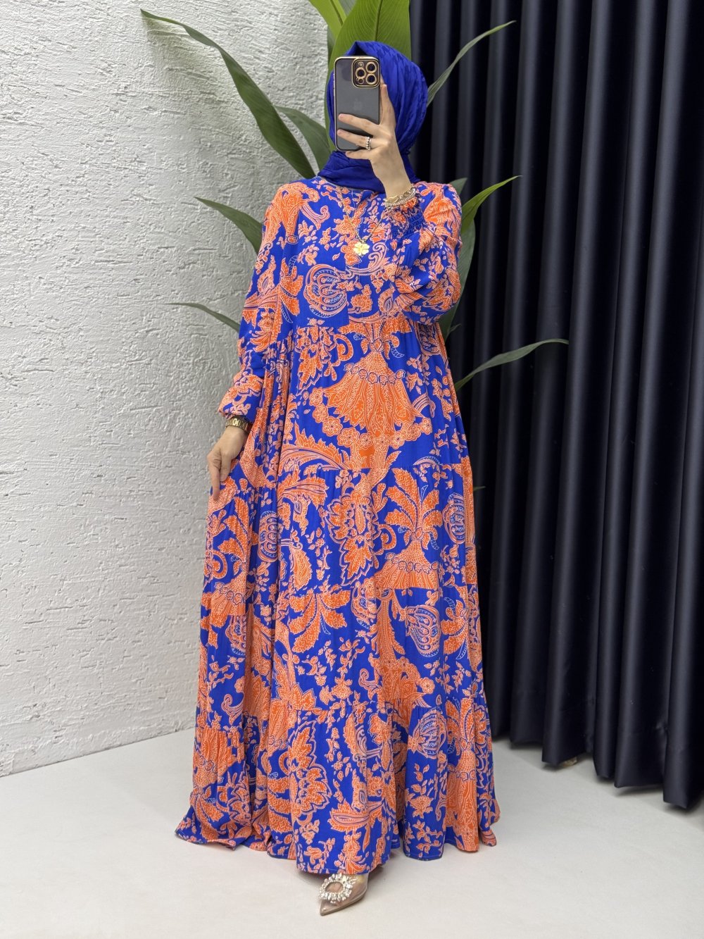 Kumsal Elbise Tesettür Giyim Saks Mavisi