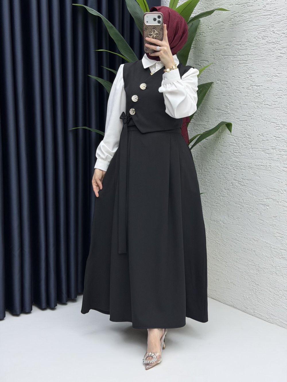 Lalezar Etekli Takım Tesettür Giyim  Siyah