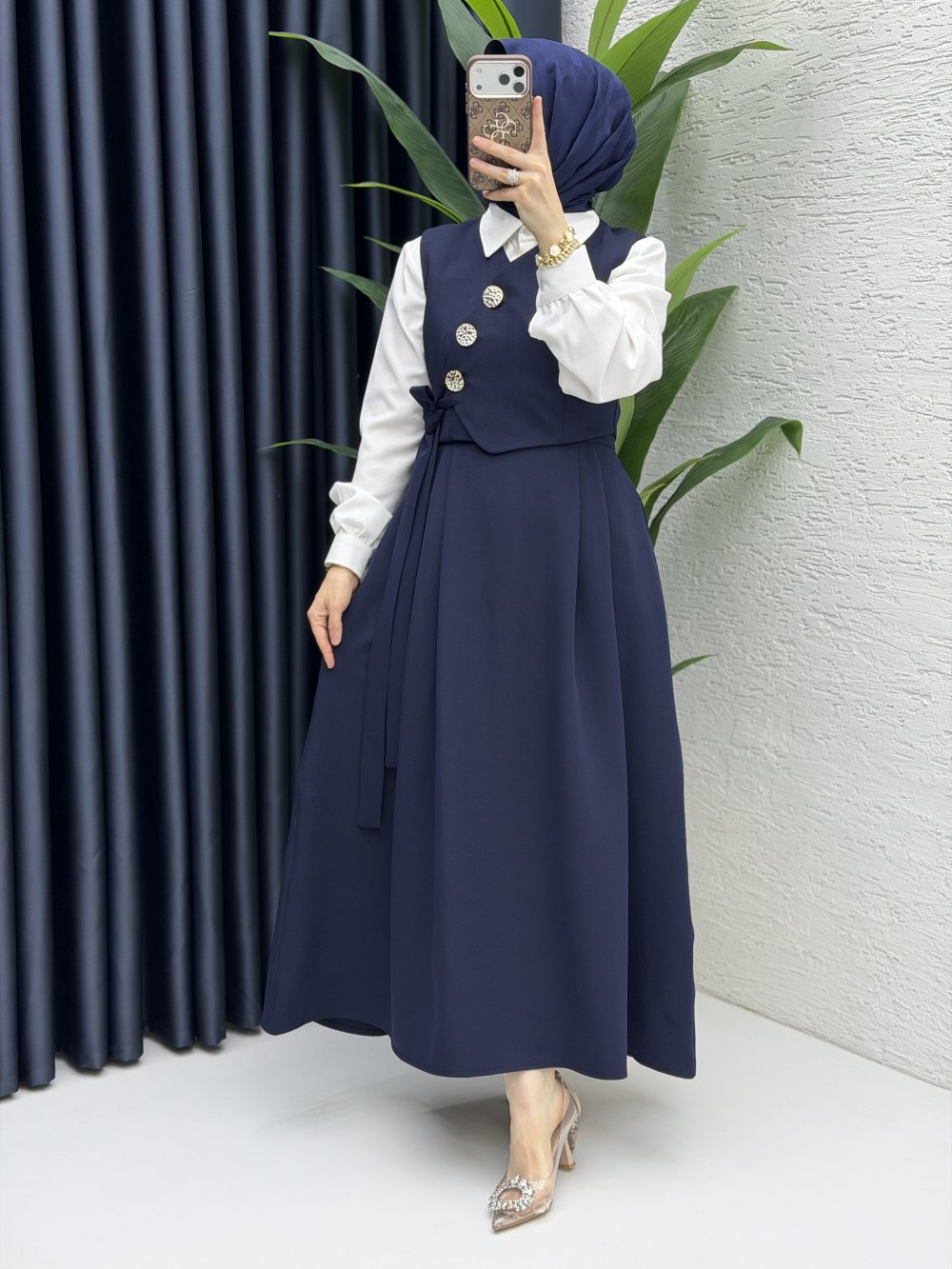 Lalezar Etekli Takım Tesettür Giyim  Lacivert