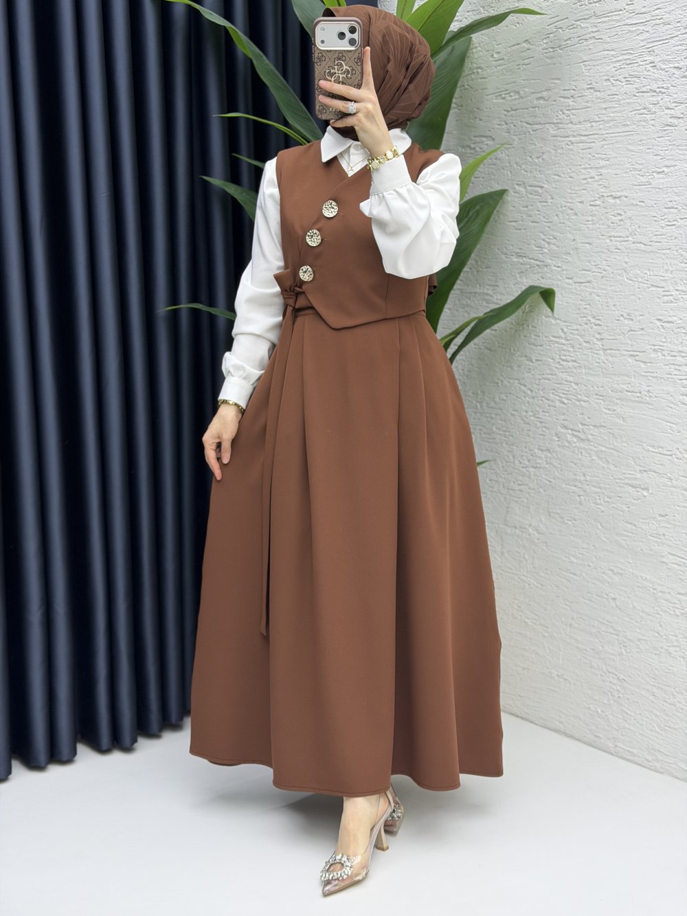 Lalezar Etekli Takım Tesettür Giyim  Kahve