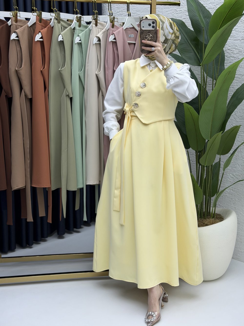 Lalezar Etekli Takım Tesettür Giyim  Sarı