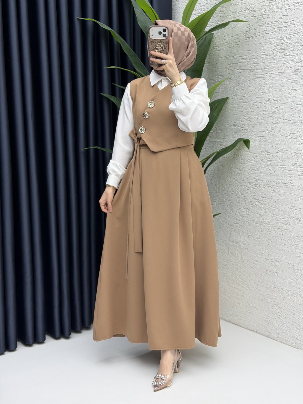 Lalezar Etekli Takım Tesettür Giyim  Karamel