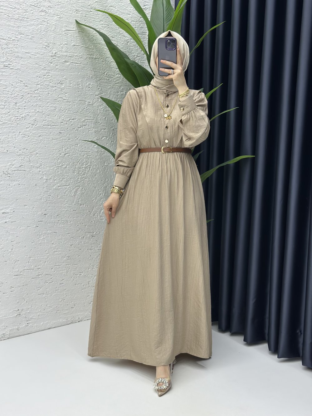 Latte Vera Tesettür Elbise Latte