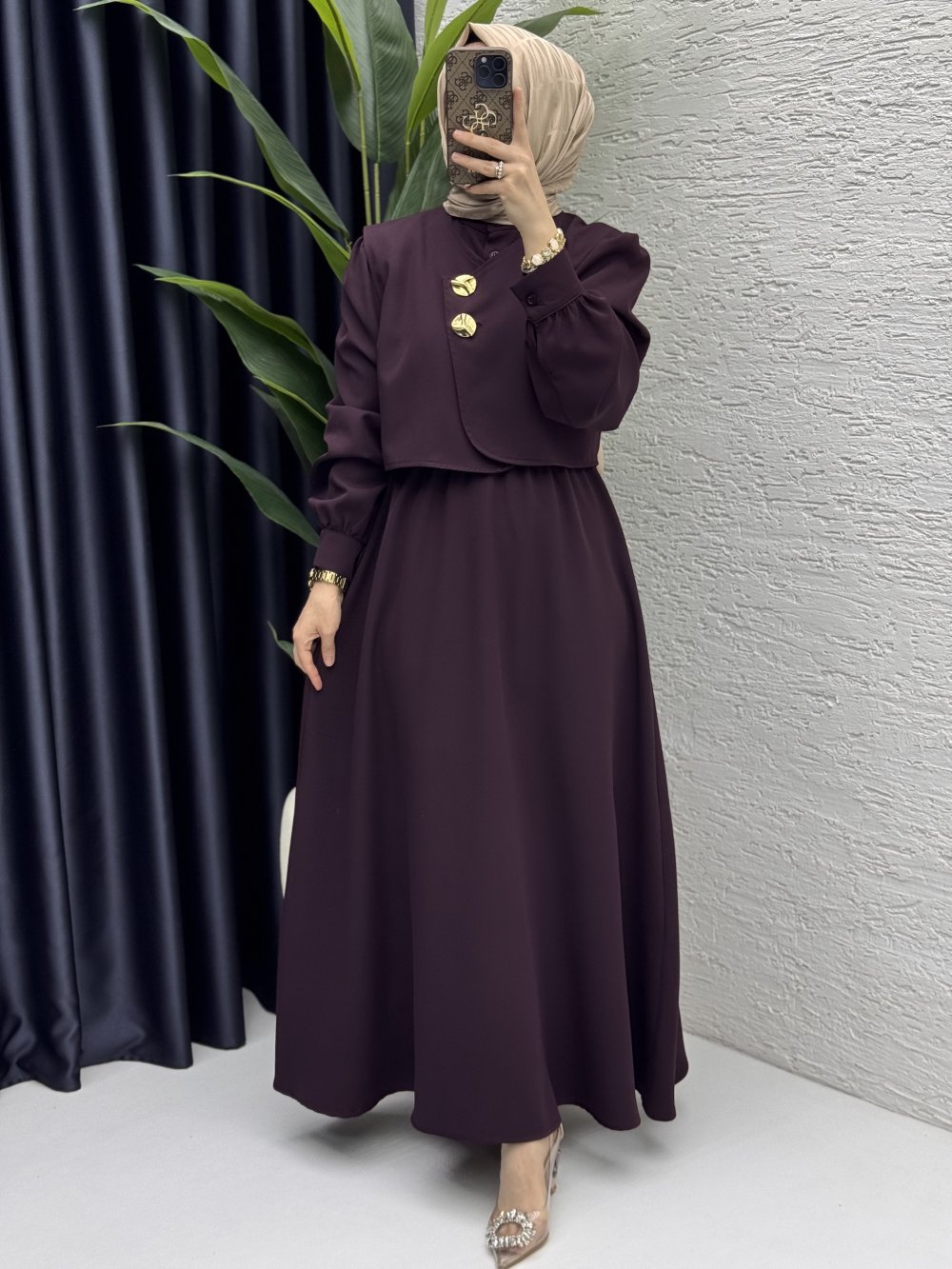 Leyza Elbise Tesettür Giyim  Mürdüm