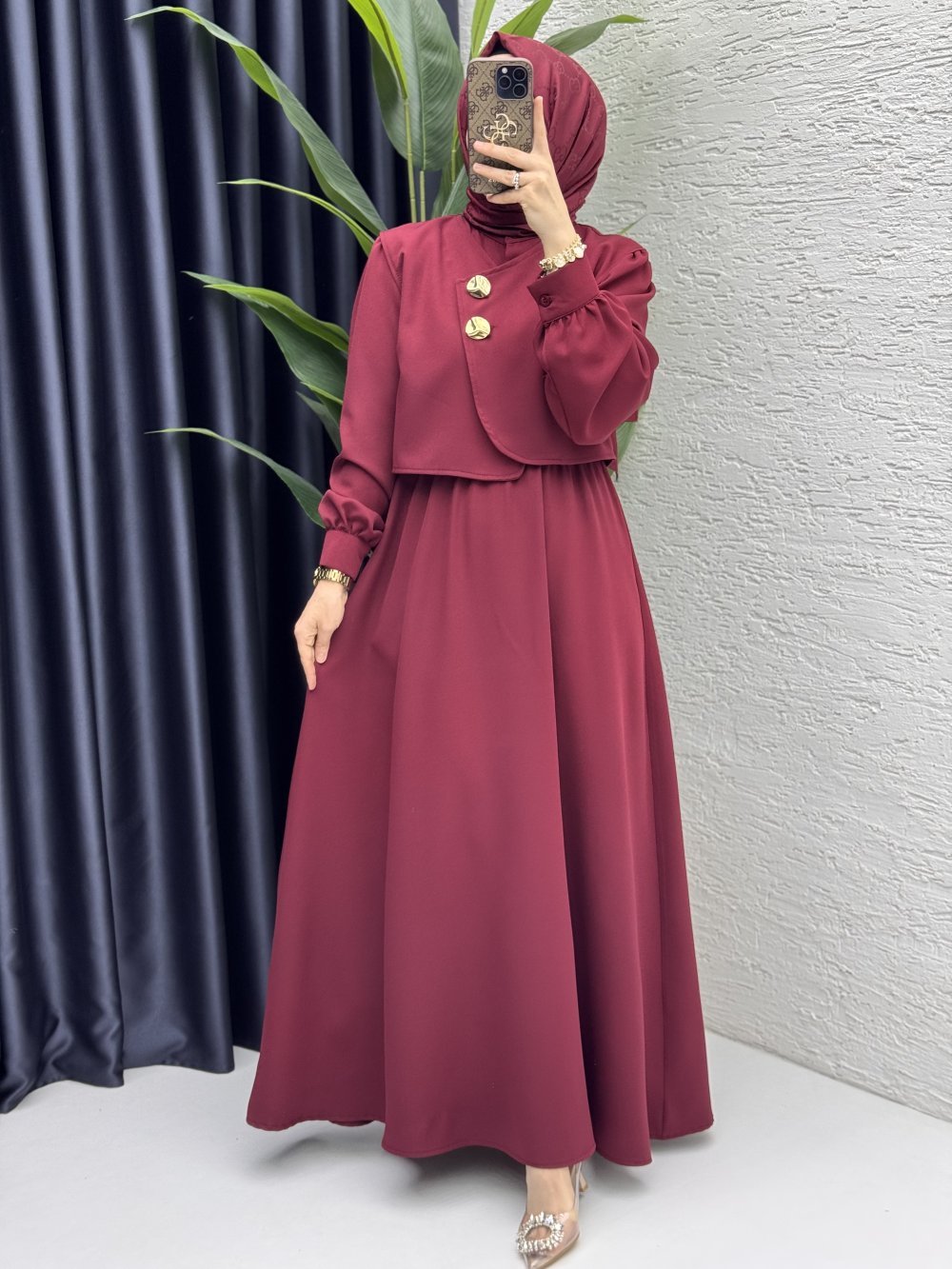 Leyza Elbise Tesettür Giyim  Bordo