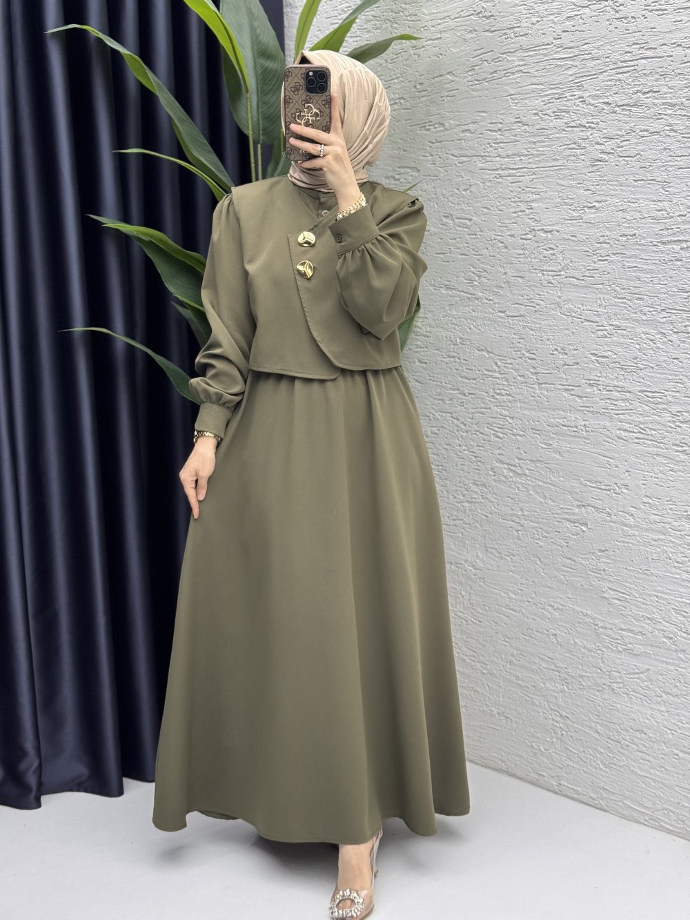 Leyza Elbise Tesettür Giyim  Haki