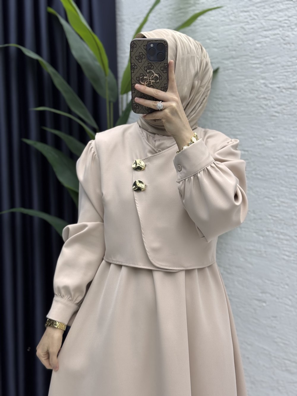 Leyza Elbise Tesettür Giyim  Taş Rengi