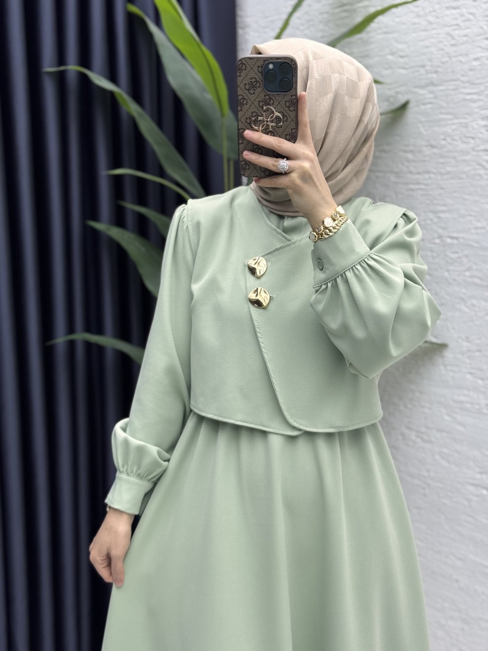 Leyza Elbise Tesettür Giyim  Çağla Yeşil