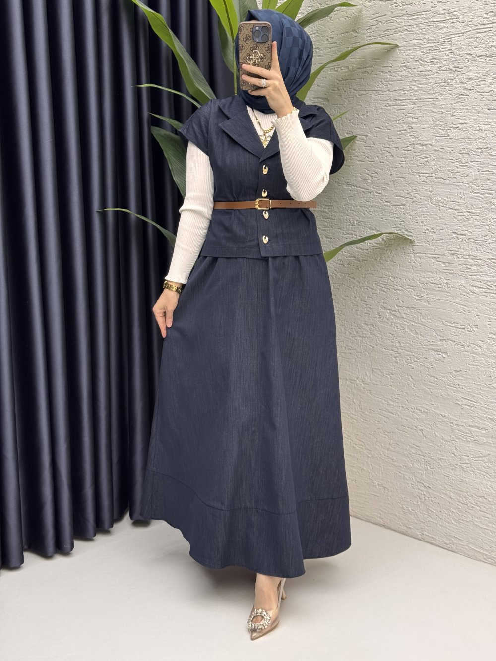 Limra Etekli Takım Tesettür Giyim  Lacivert