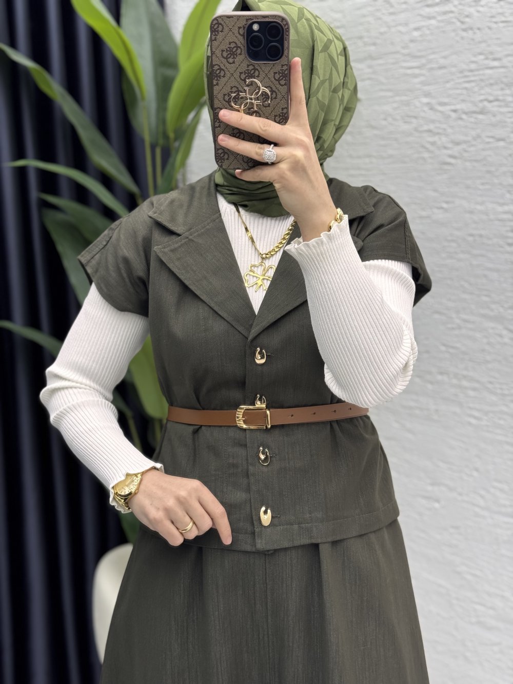 Limra Etekli Takım Tesettür Giyim  Haki