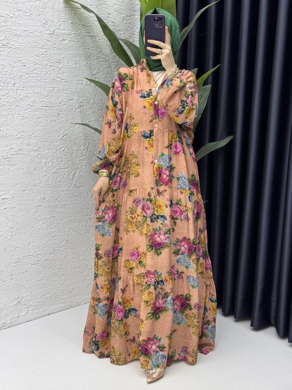 Manolya Elbise Tesettür Giyim Somon