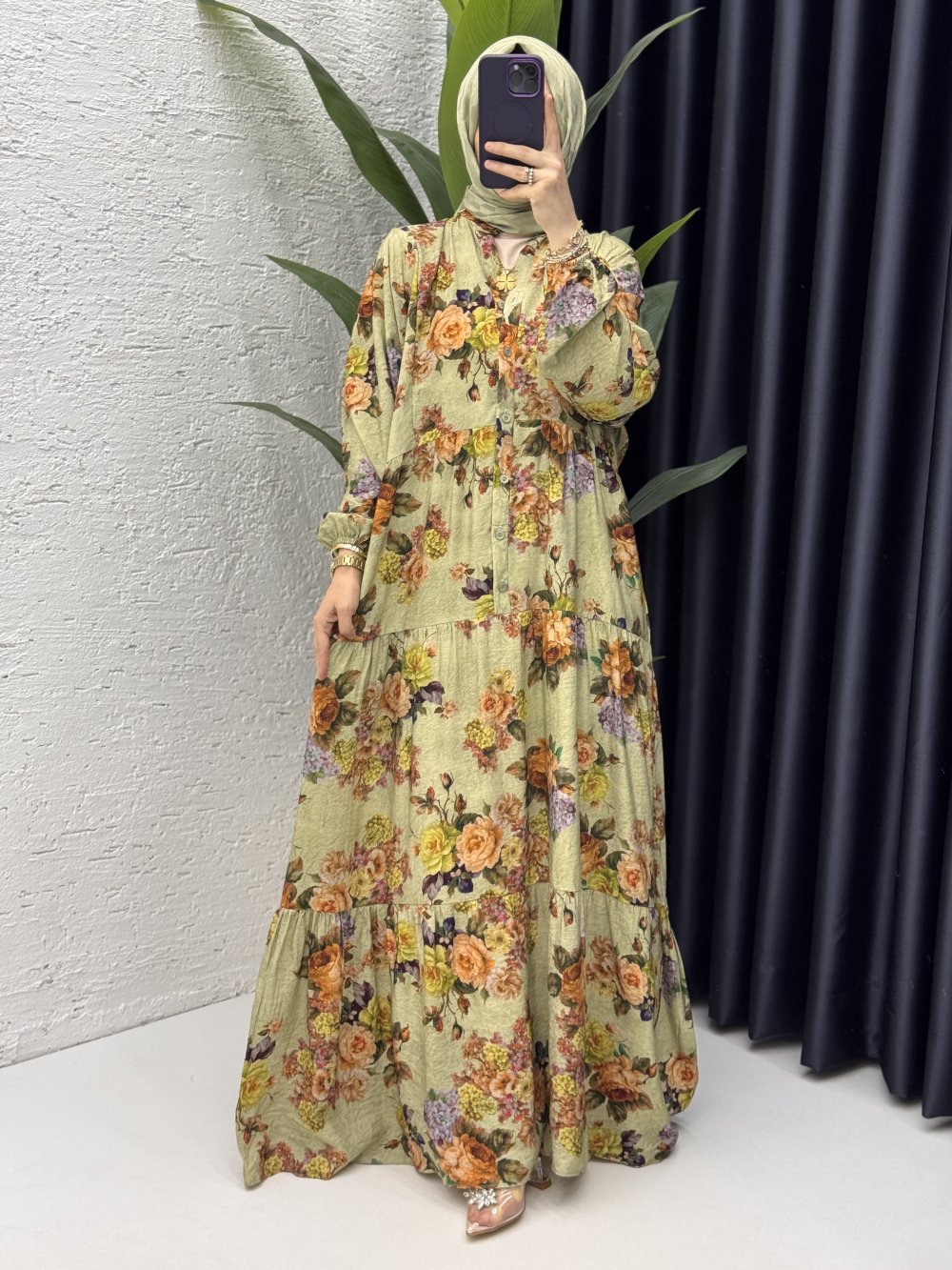 Manolya Elbise Tesettür Giyim Mint Yeşili