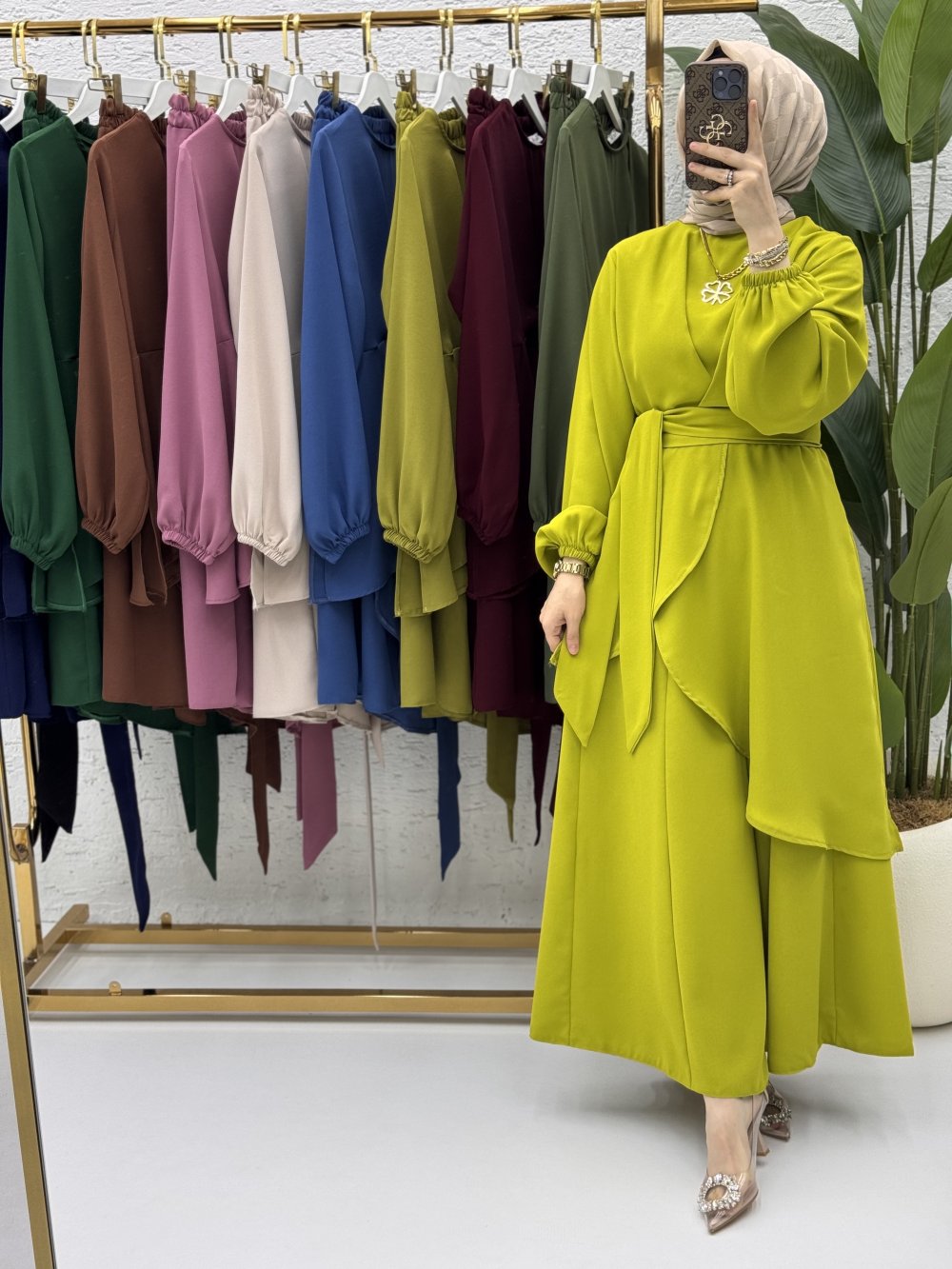 Mahinur Takım Tesettür Giyim  Yağ Yeşili