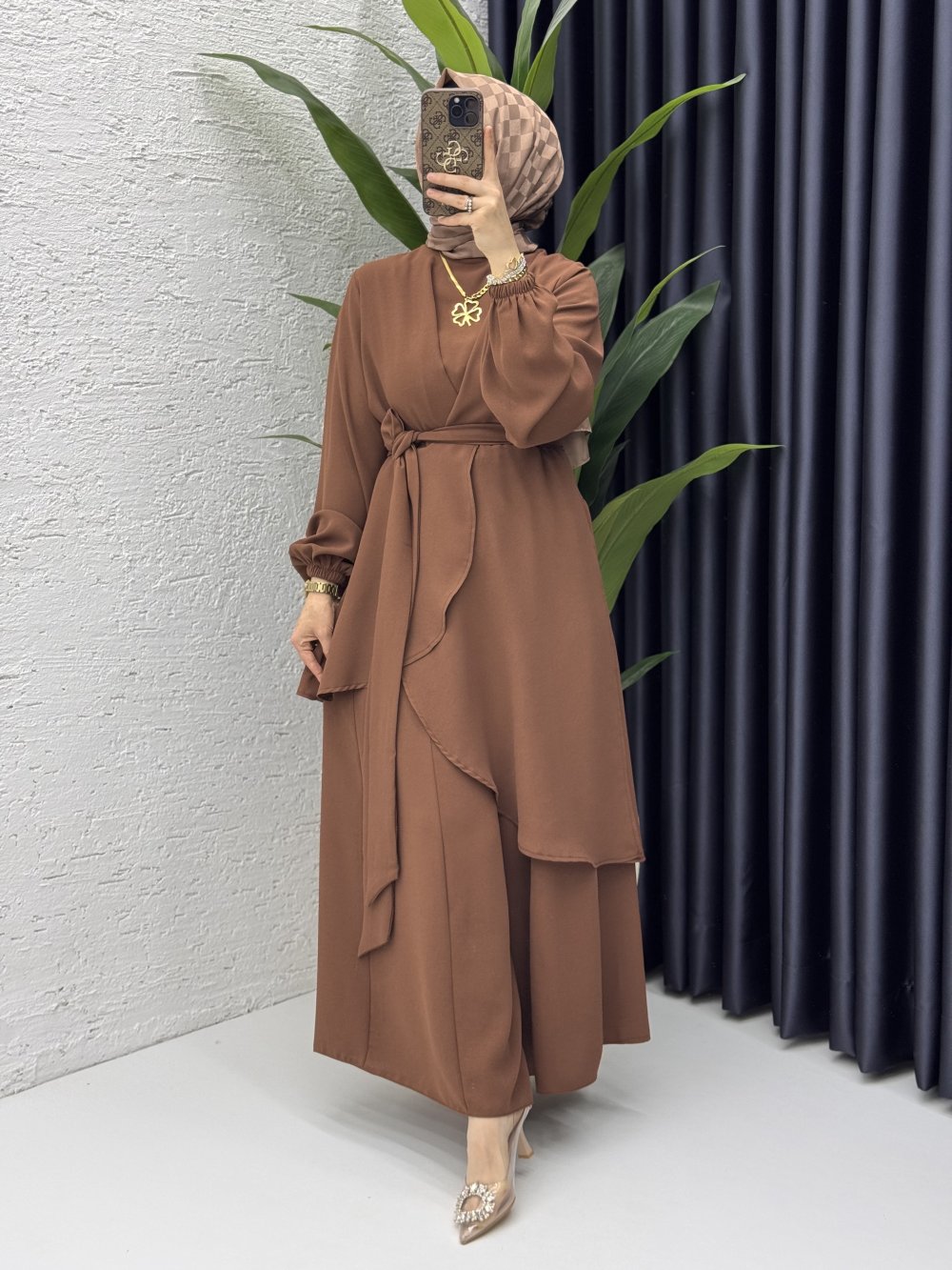 Mahinur Takım Tesettür Giyim  Kahverengi