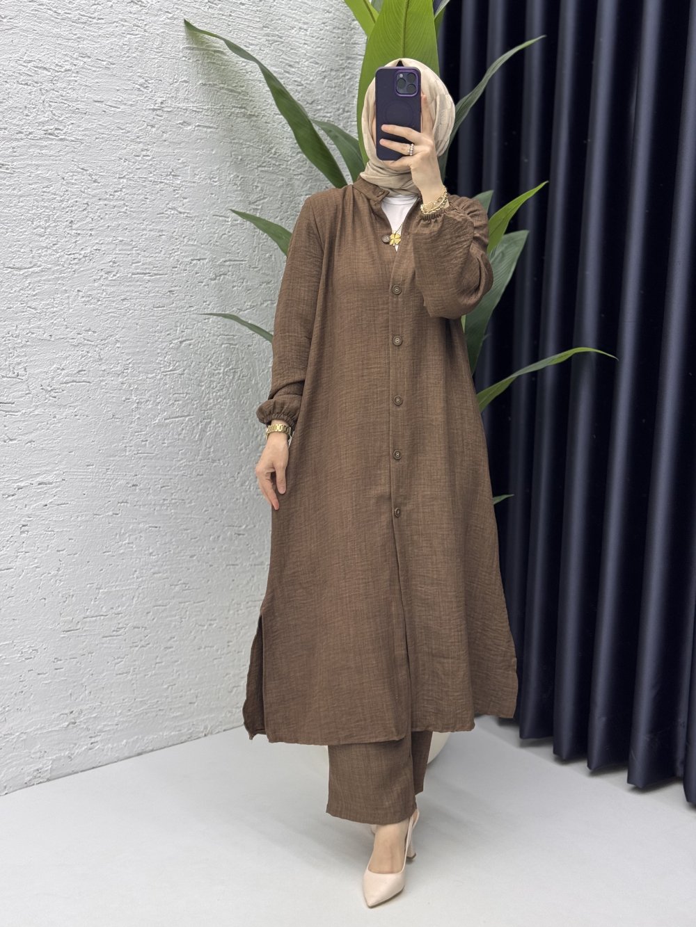 Mehtap Takım Tesettür Giyim Kahverengi