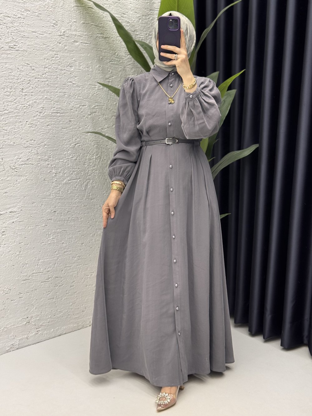 Melike Elbise Tesettür Giyim Antrasit