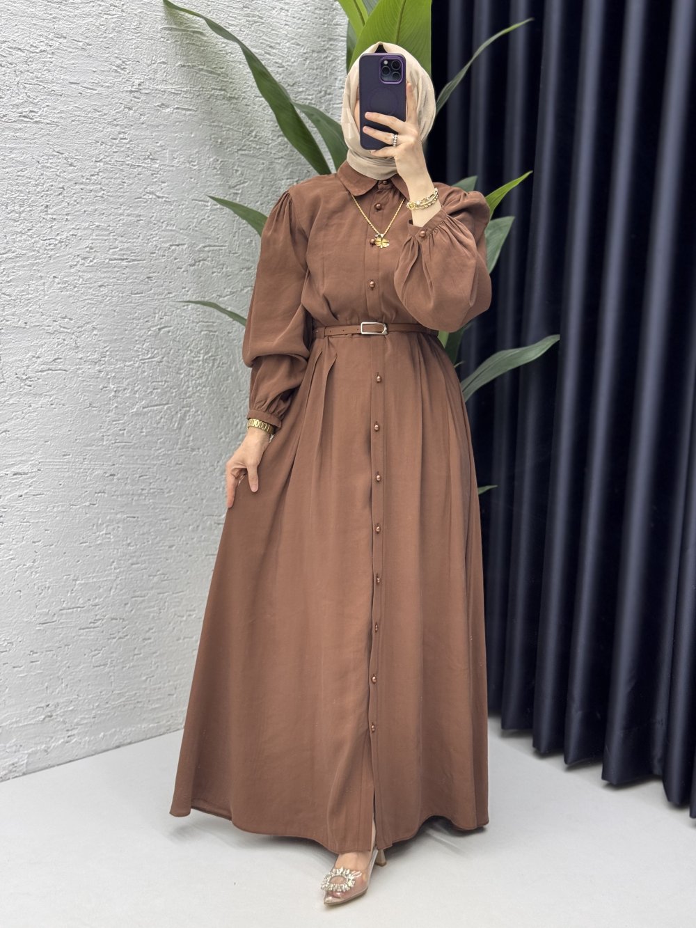 Melike Elbise Tesettür Giyim Kahverengi