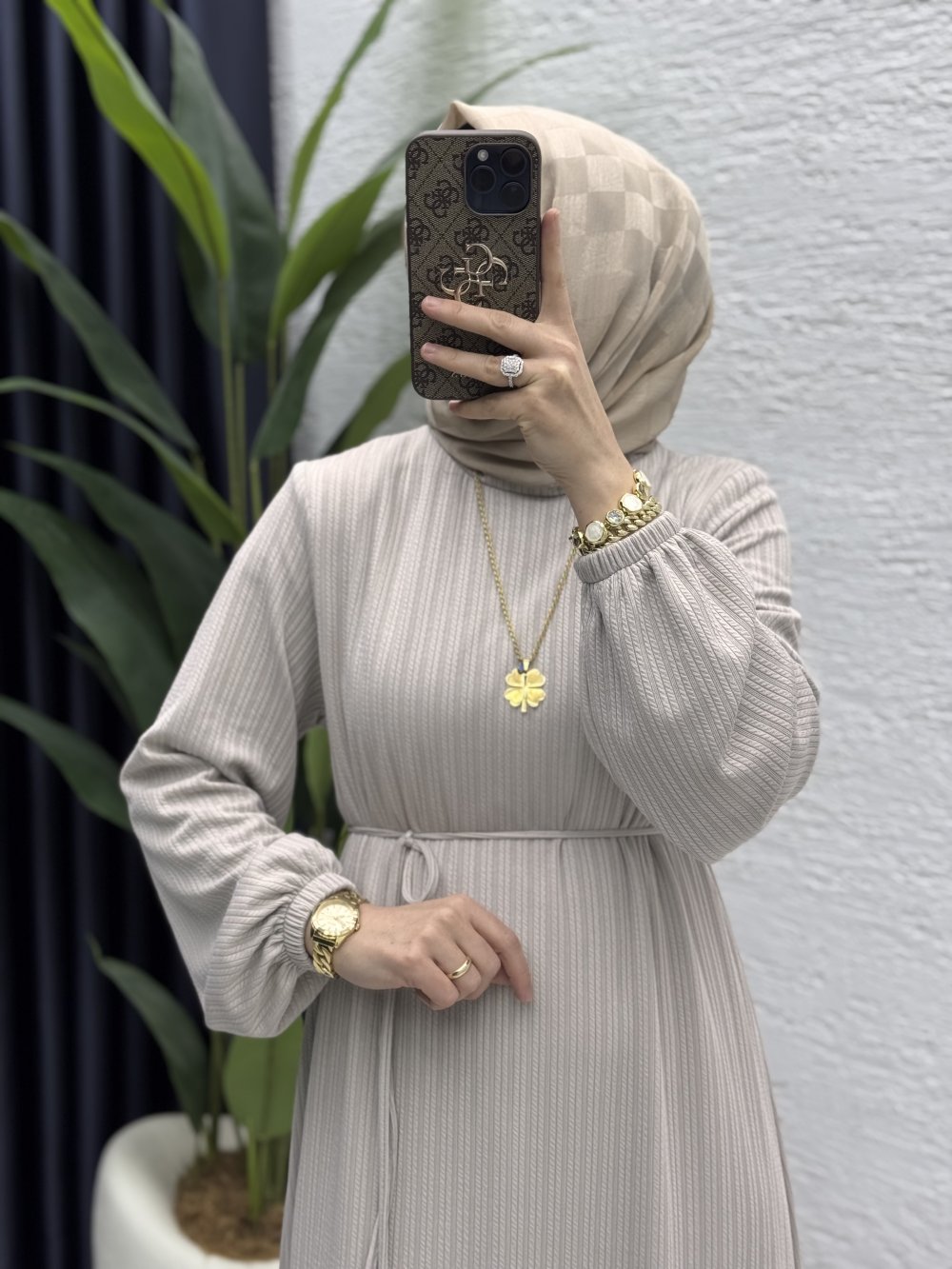 Mina Elbise Tesettür Giyim  Taş Rengi