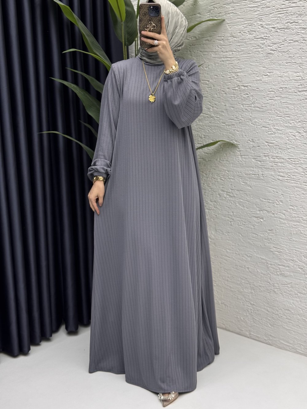 Mina Elbise Tesettür Giyim  Gri