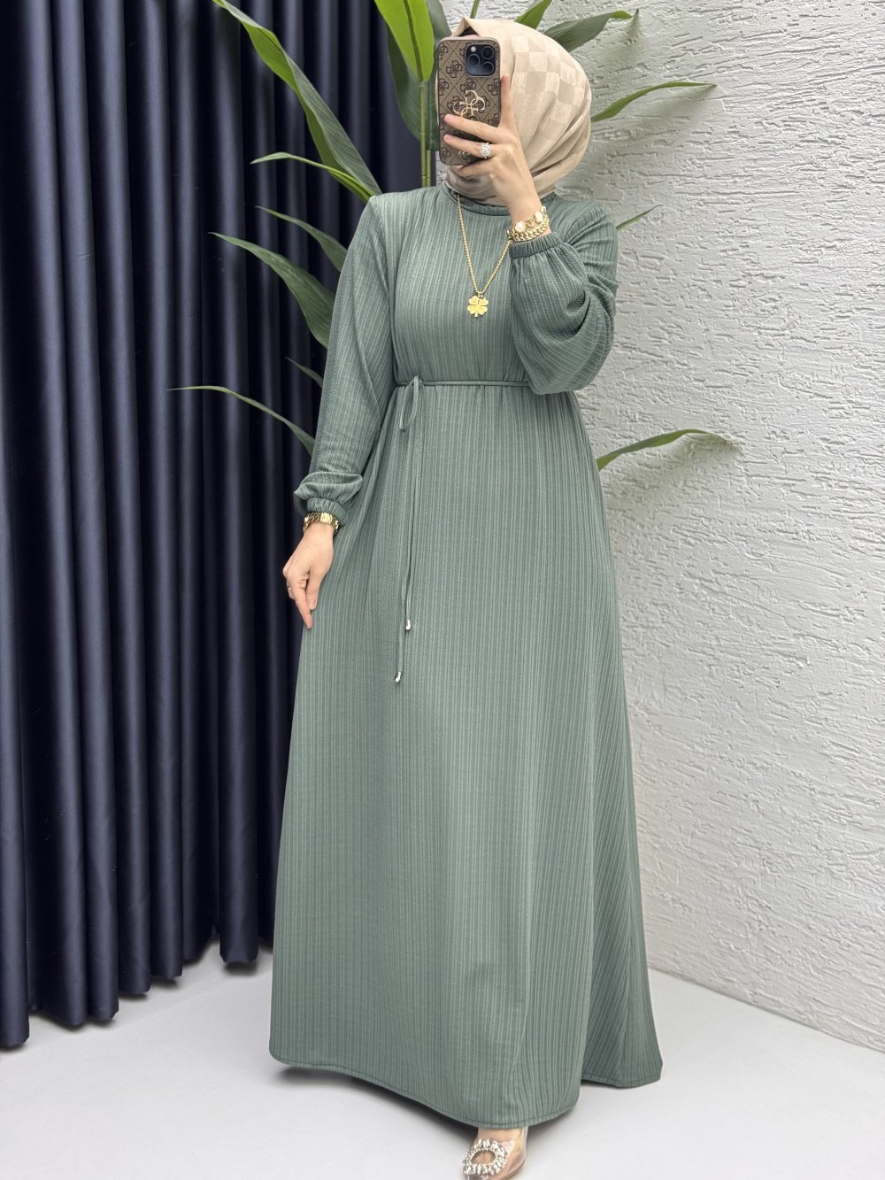 Mina Elbise Tesettür Giyim  Çağla Yeşil