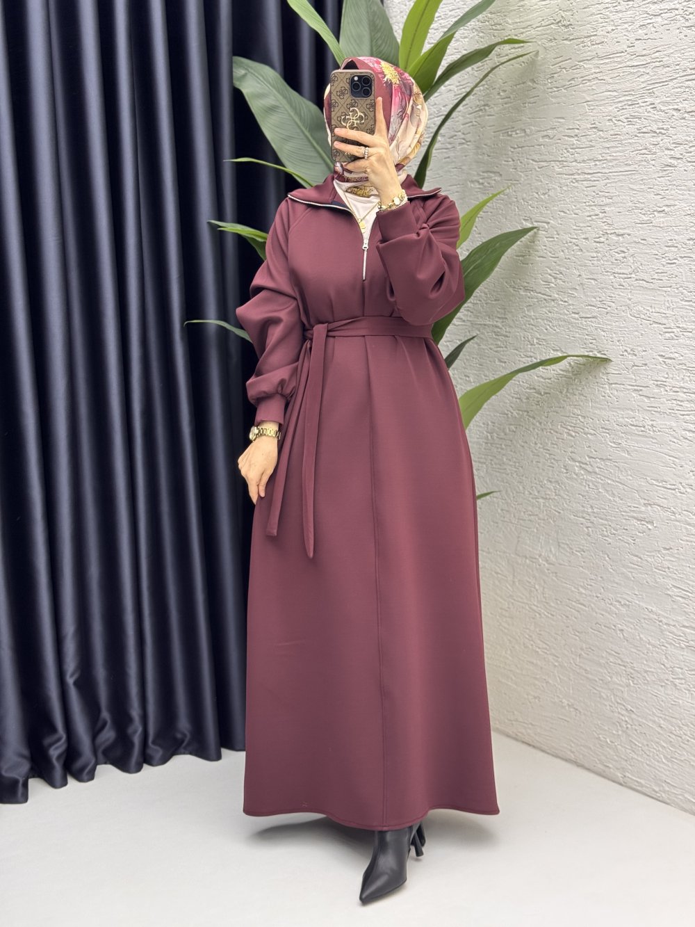 Nare Elbise Tesettür Giyim  Mürdüm