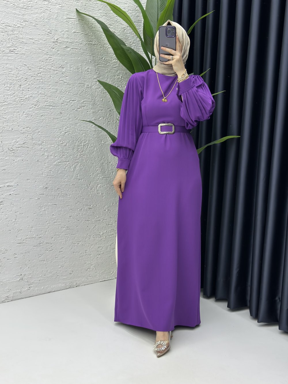 Narin Tesettür Elbise Mor