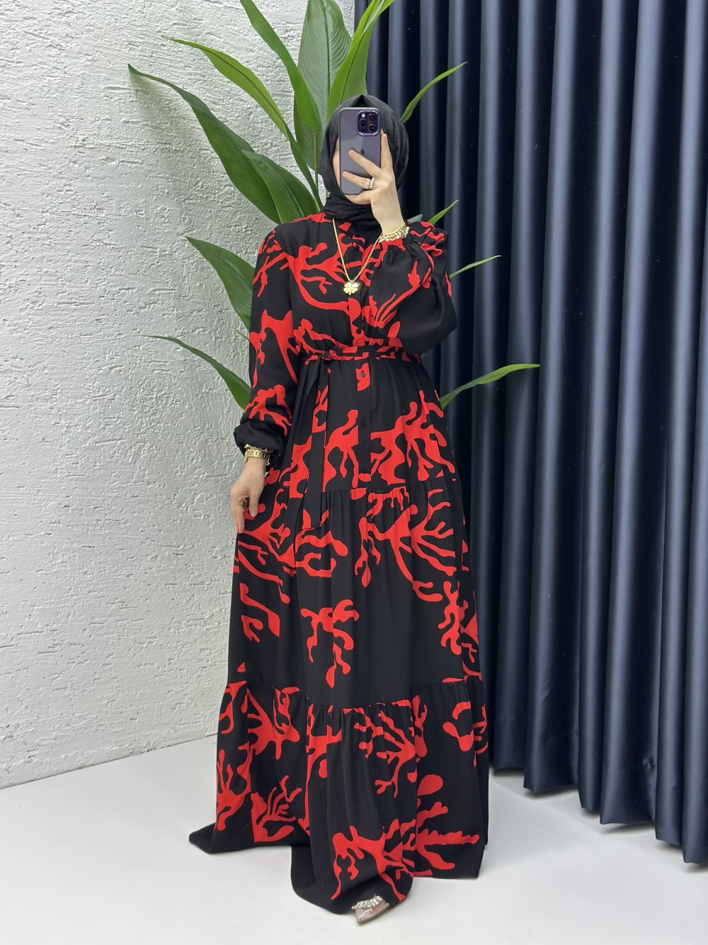 Nehir Tesettür Elbise Kırmızı