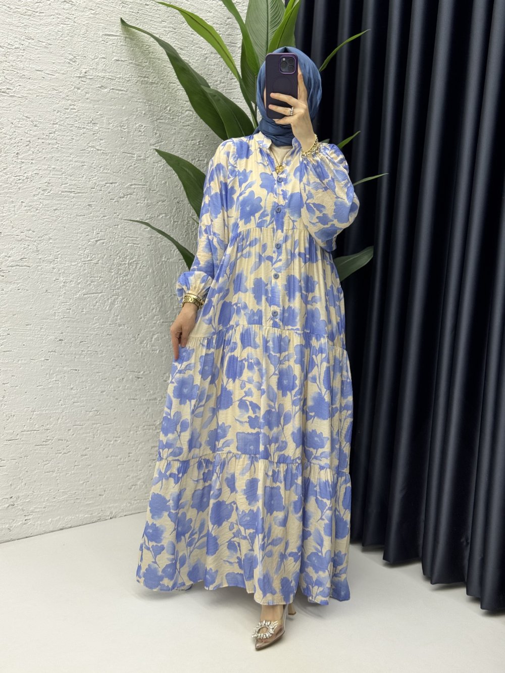 Nergis Elbise Tesettür Giyim Mavi