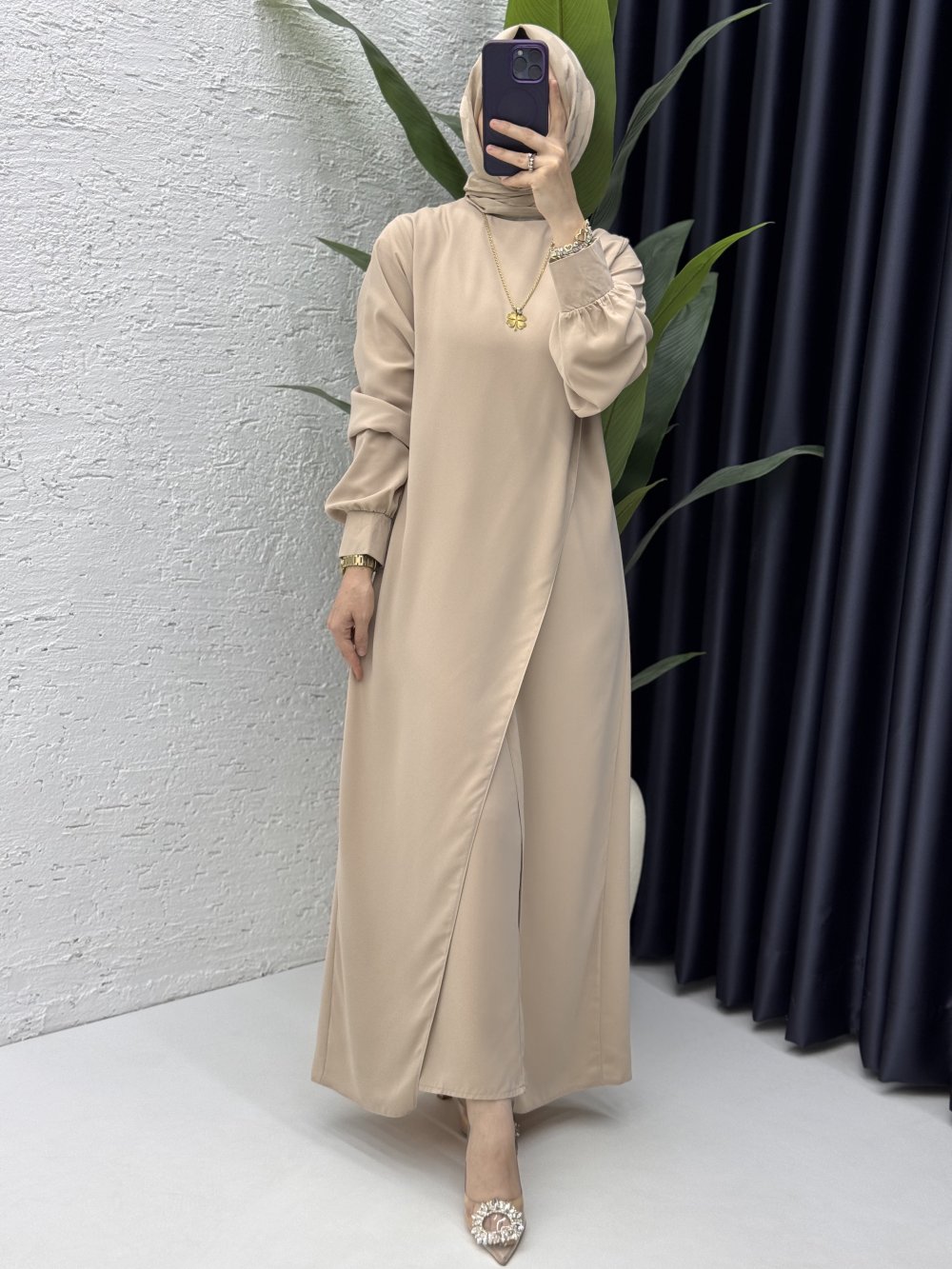 Neslişah Takım Tesettür Giyim Taş Rengi