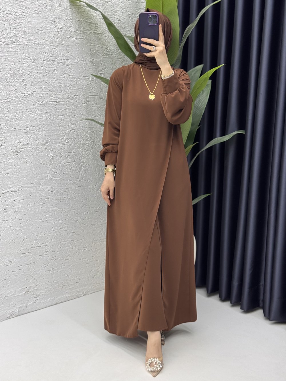 Neslişah Takım Tesettür Giyim Kahverengi
