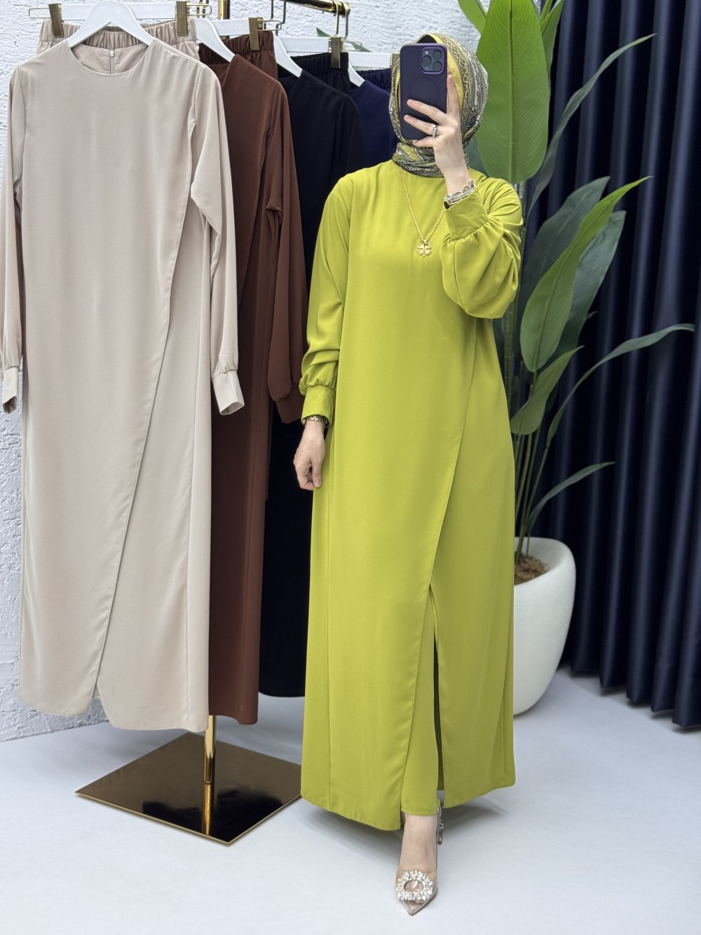 Neslişah Takım Tesettür Giyim Yağ Yeşili