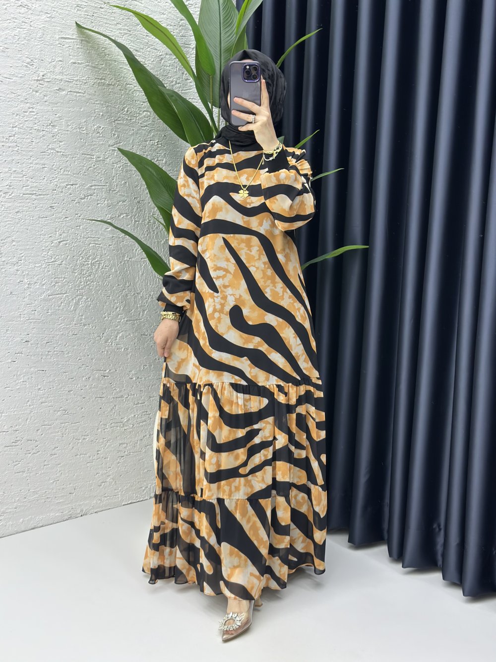 Nilüfer Elbise Hardal Siyah