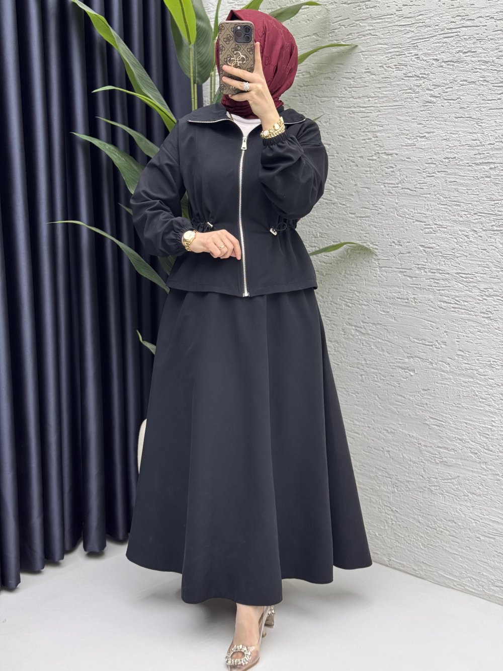 Nilay Etekli Takım Tesettür Giyim  Siyah