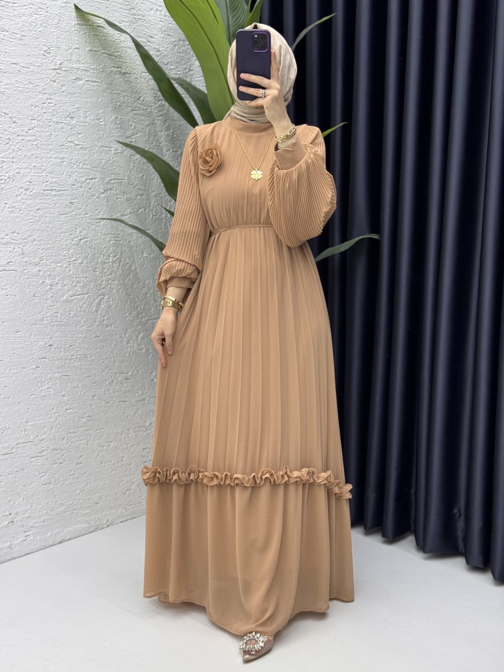 Nurşah Elbise Tesettür Elbise Camel