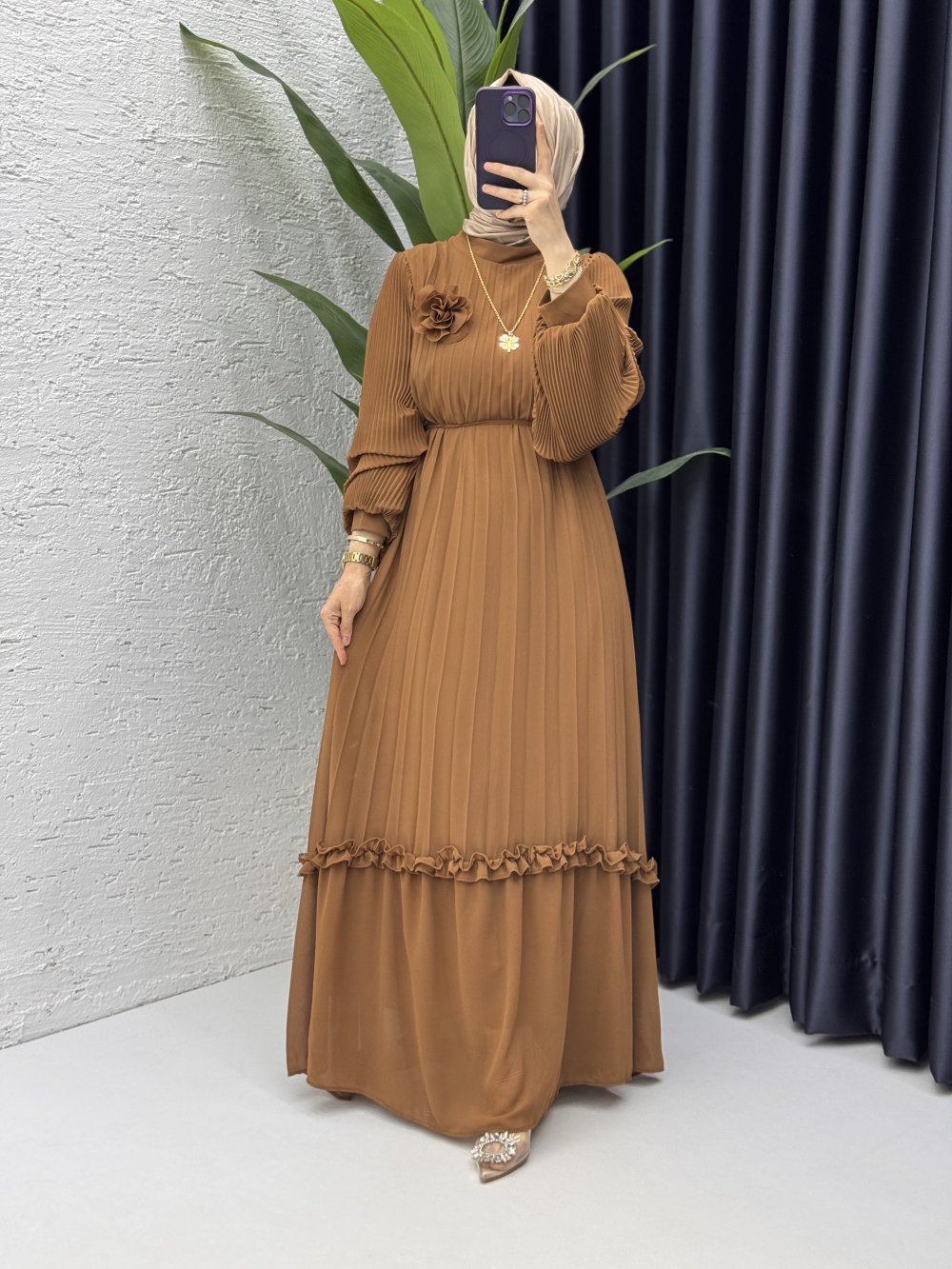 Nurşah Elbise Tesettür Giyim Kahverengi