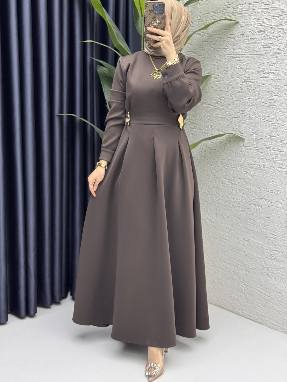 Piraye Elbise Tesettür Giyim  Kahve