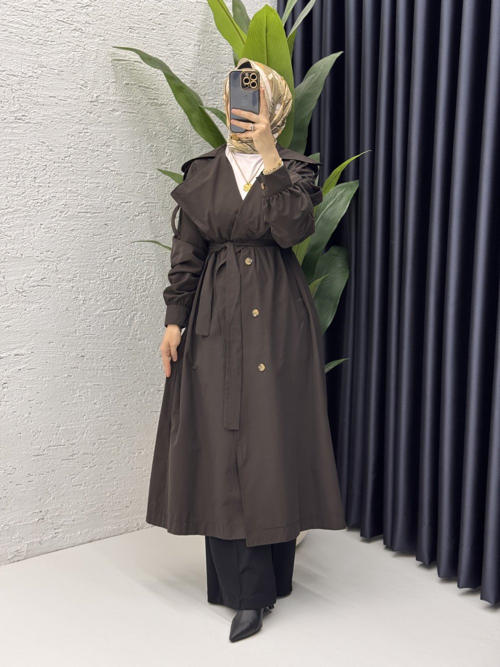 Rabia Trench Tesettür Giyim  Acı Kahve