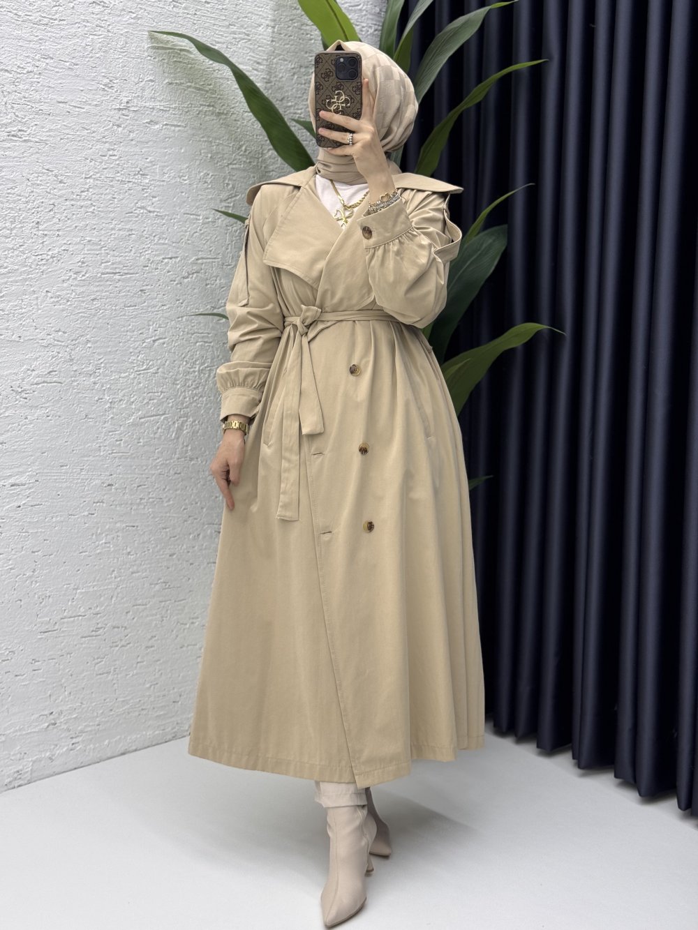 Rabia Trench Tesettür Giyim  Taş Rengi