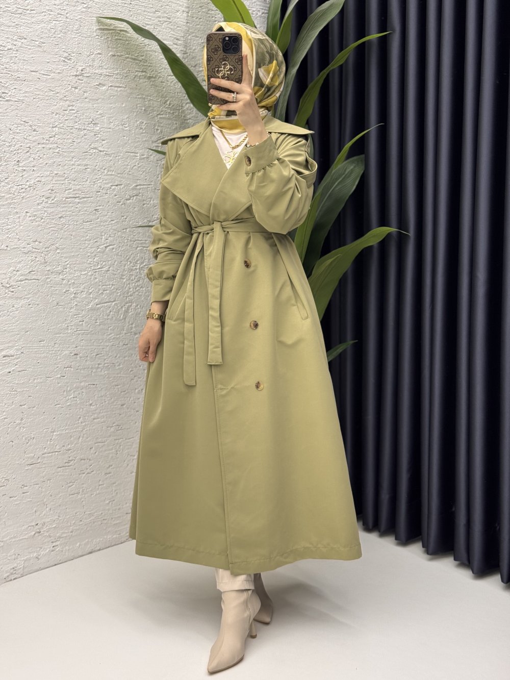 Rabia Trench Tesettür Giyim  Yeşil