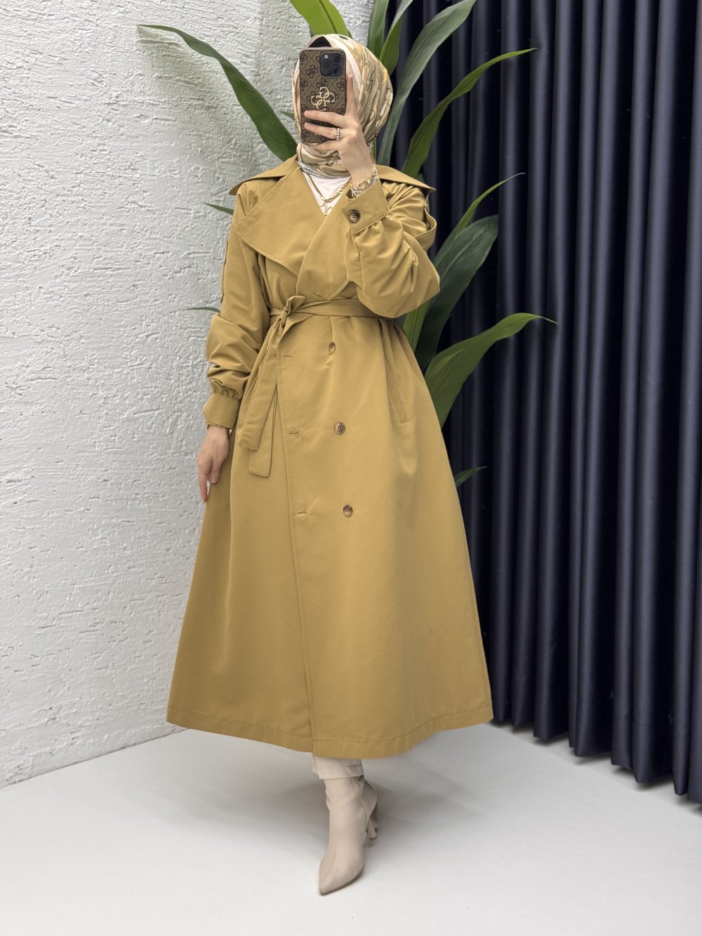 Rabia Trench Tesettür Giyim  Koyu Camel