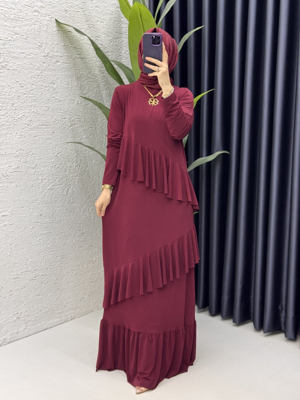 Sahra Elbise Tesettür Giyim Bordo