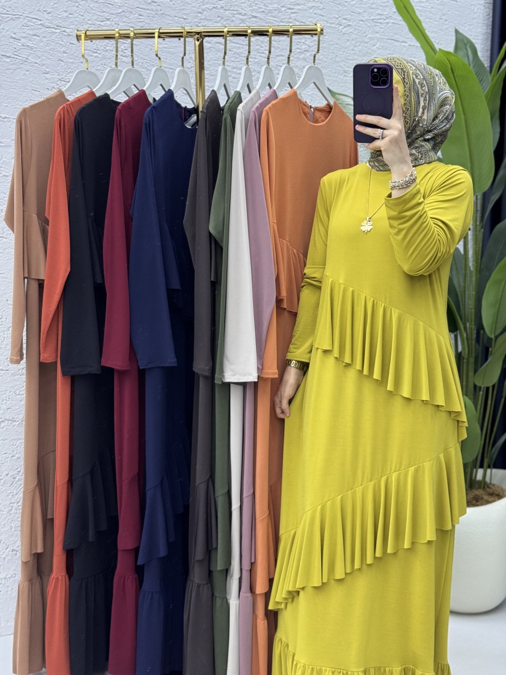 Sahra Elbise Tesettür Giyim Yağ Yeşili