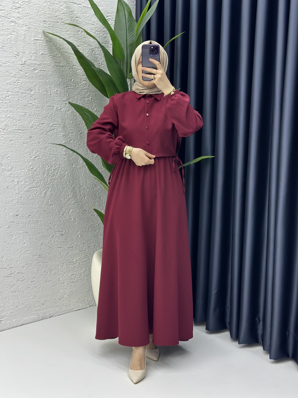 Sahre Elbise Tesettür Giyim Bordo