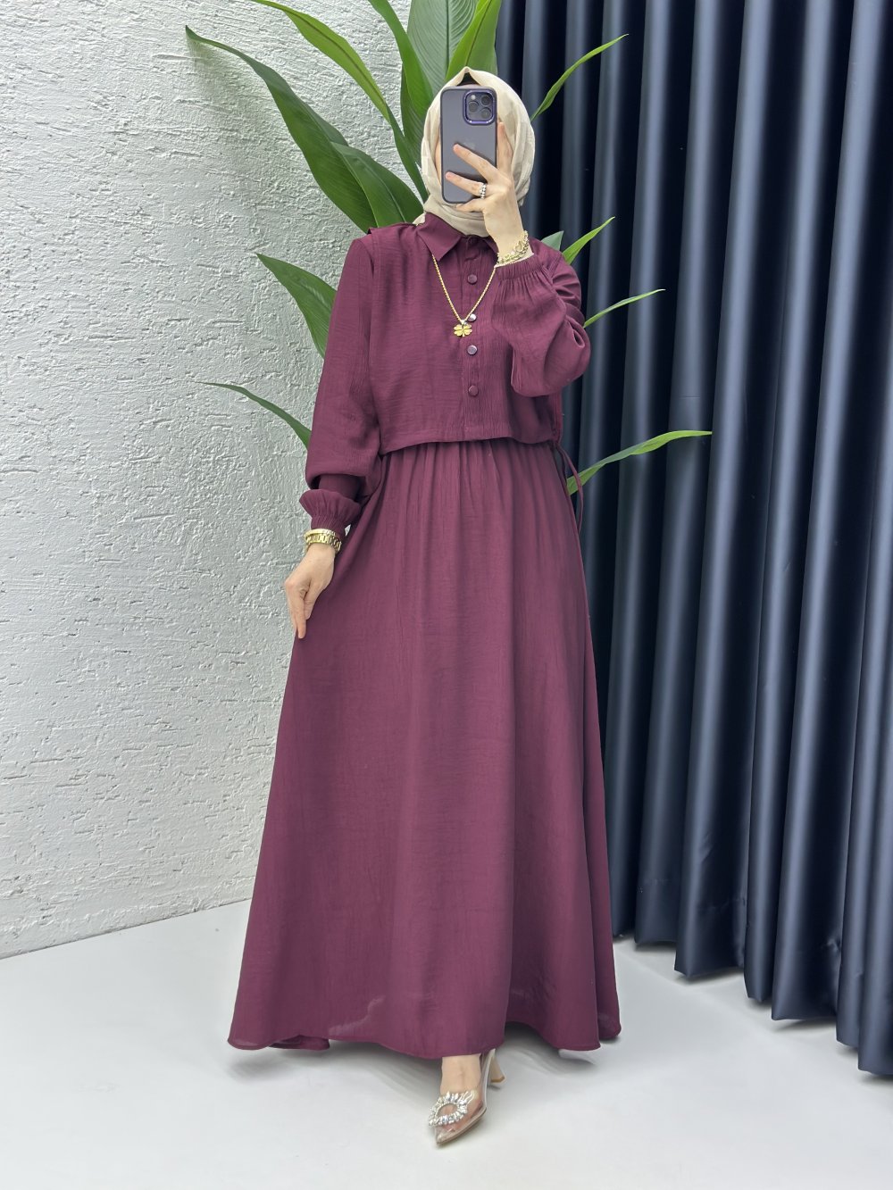 Sedef Elbise Tesettür Giyim Mürdüm