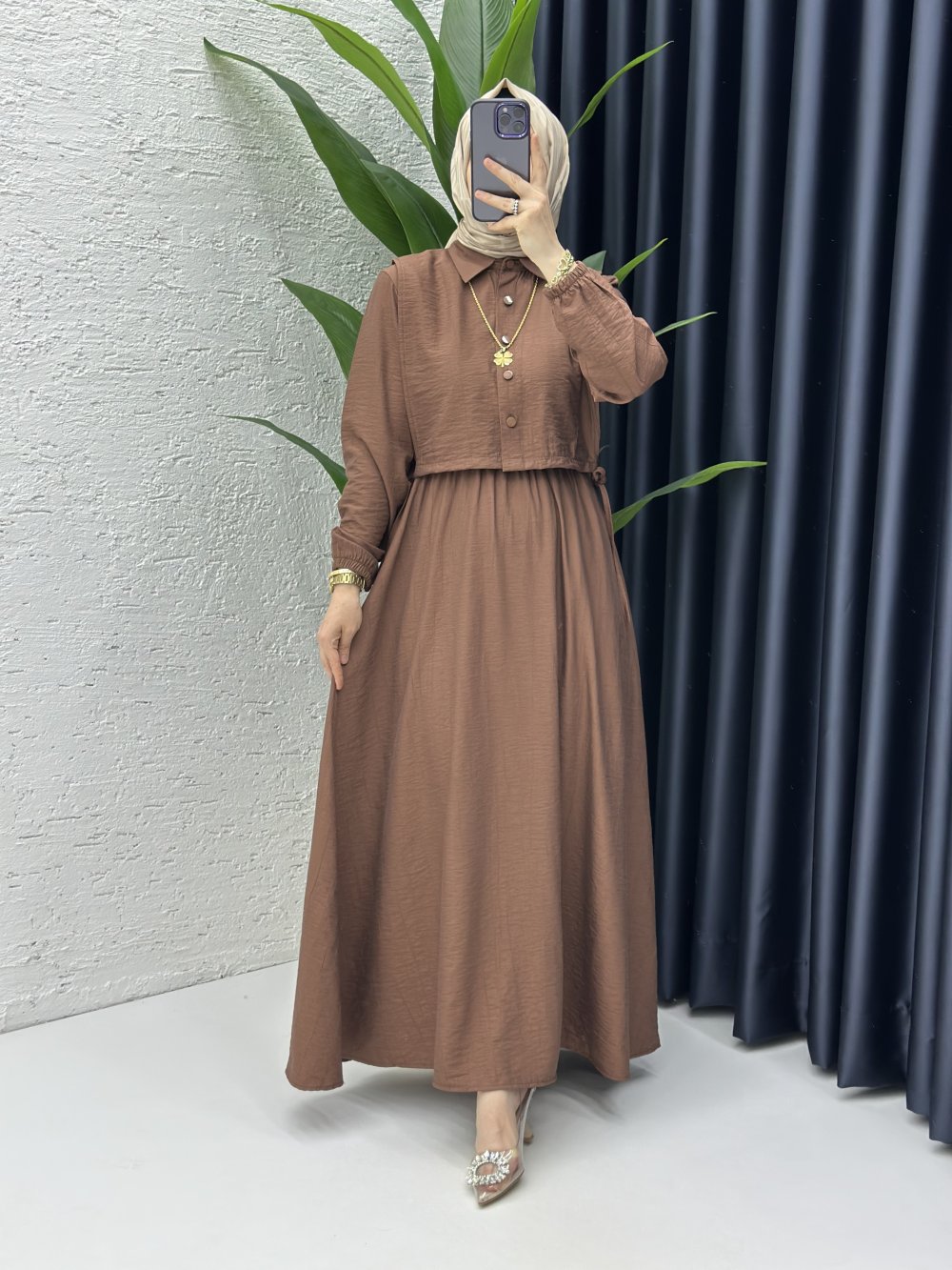 Sedef Elbise Tesettür Giyim Kahverengi