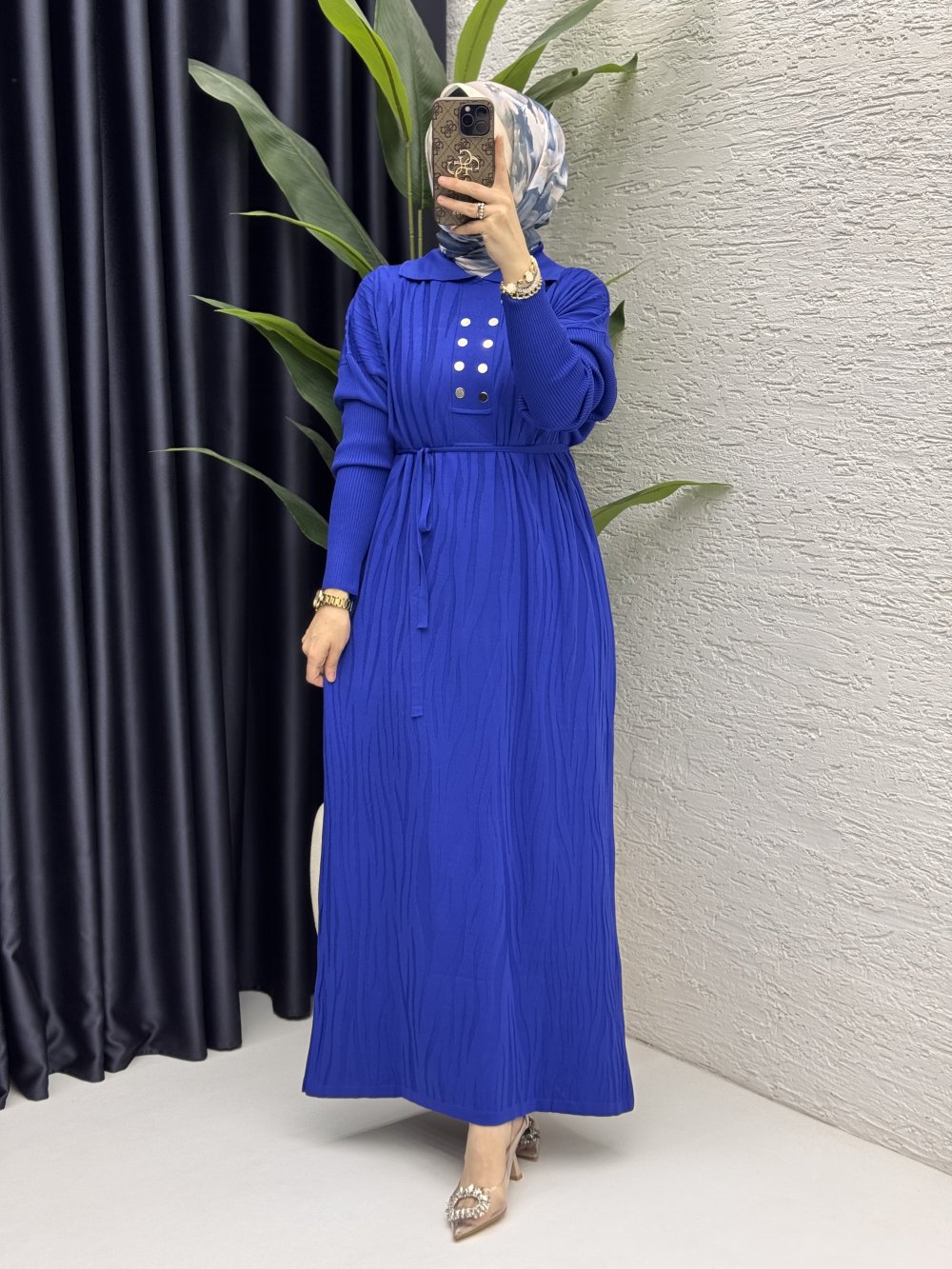 Seher Elbise Tesettür Giyim Saks Mavi