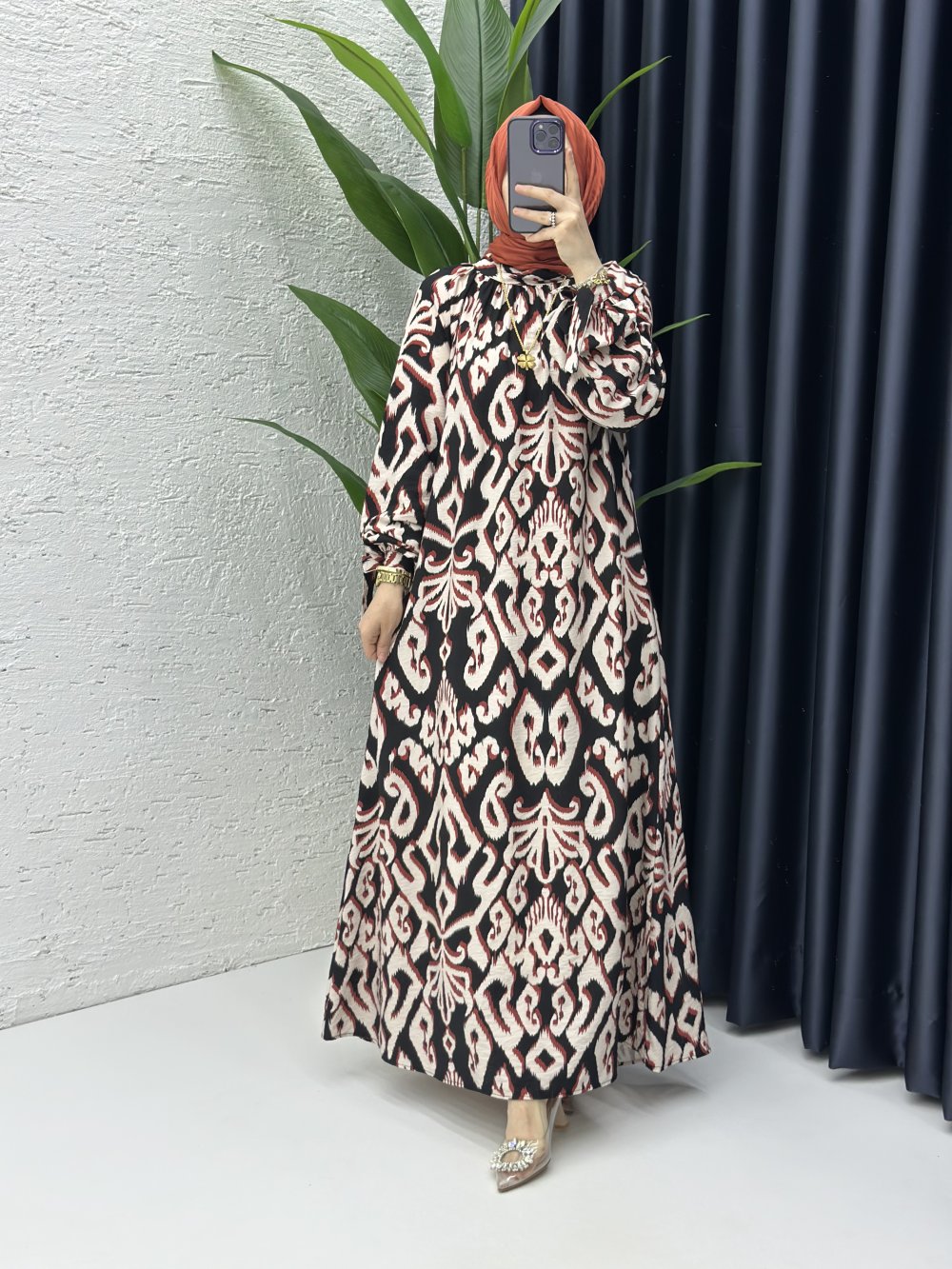 Selin Tesettür elbise Kiremit