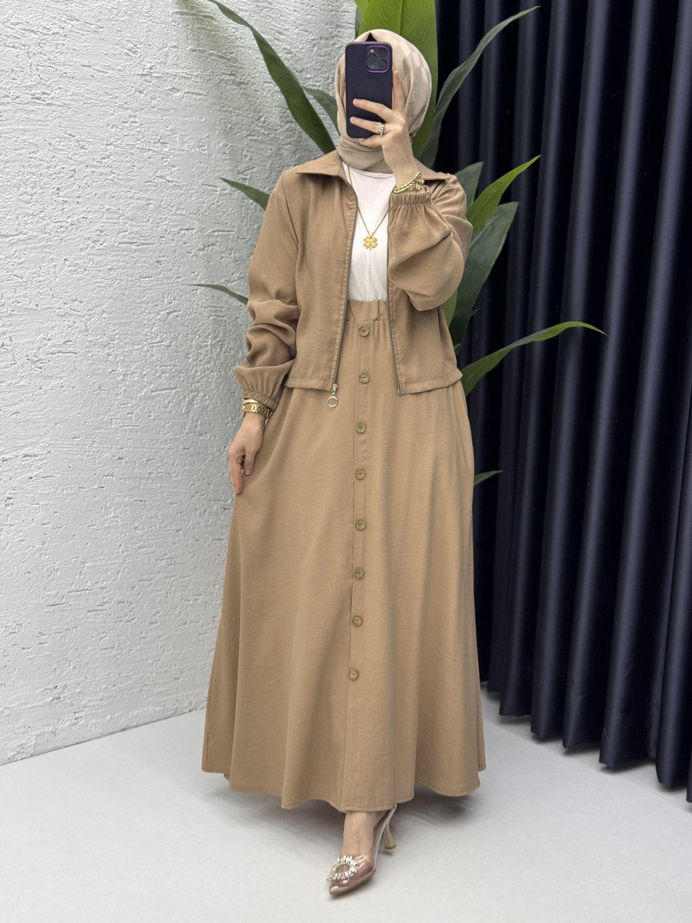 Seren Takım Tesettür Giyim Camel