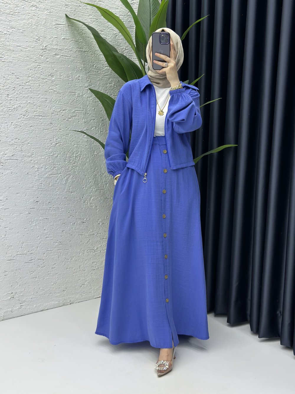 Seren Tesettür Etekli Takım Mavi