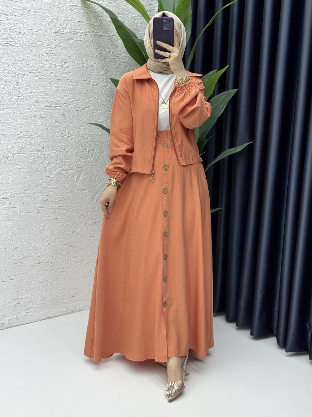 Seren Etekli Takım Tesettür Giyim Soğan Kabuğu